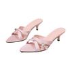 Cross-strap slippers pointed stiletto medium heel slippers low heel one-word high heel sandals women's shoes foreign trade