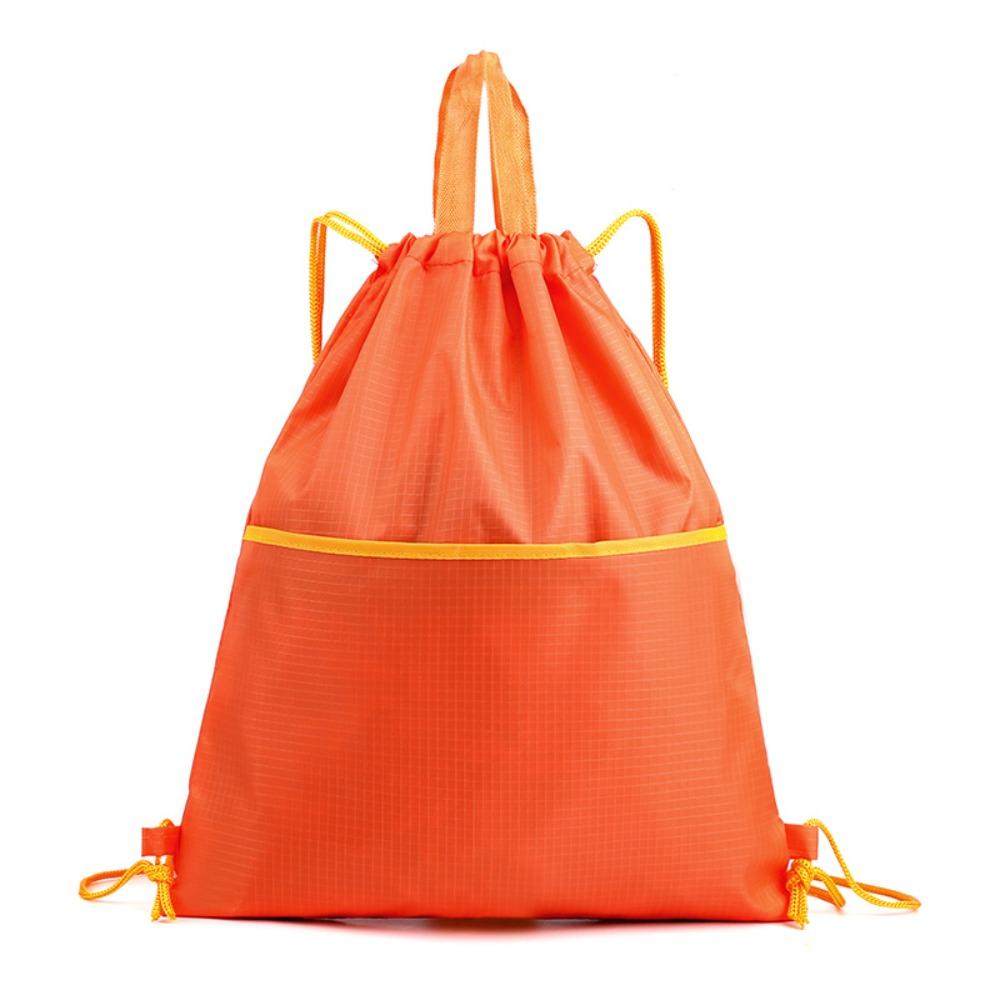 Drawstring Closure Waterproof Nylon Bag Two Pocket Portable Design Drawstring Bag Lightweight Construction Nylon Material оранжевый