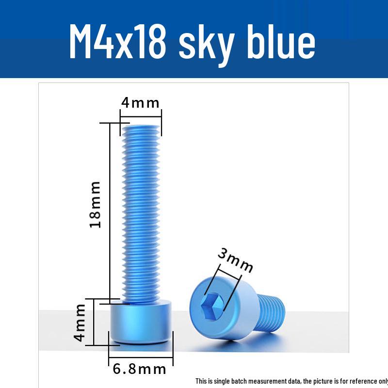 Šroub s vnitřním šestihranem M4 z eloxované hliníkové slitiny s válcovou zápustnou hlavou, antikorozní, barevná povrchová úprava.