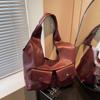 Large Capacity Underarm Bag Women's New Soft Leather Wide Shoulder Strap Tote Bag Multi-pocket Shoulder Bag