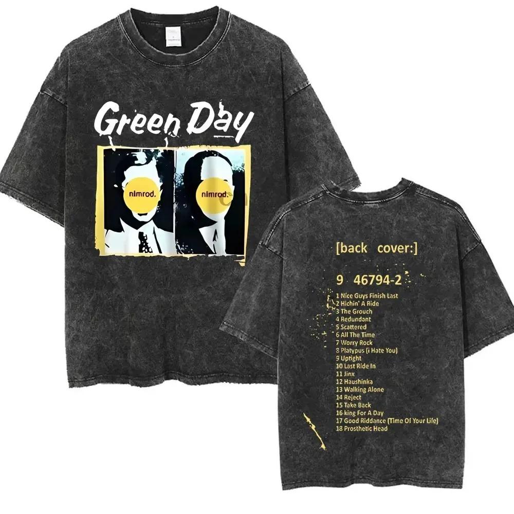 Oversized Acid-Wash Short-Sleeve T-Shirt Featuring Green Day  Nimrod.  Album Tracklist Double-Sided Graphic Print L