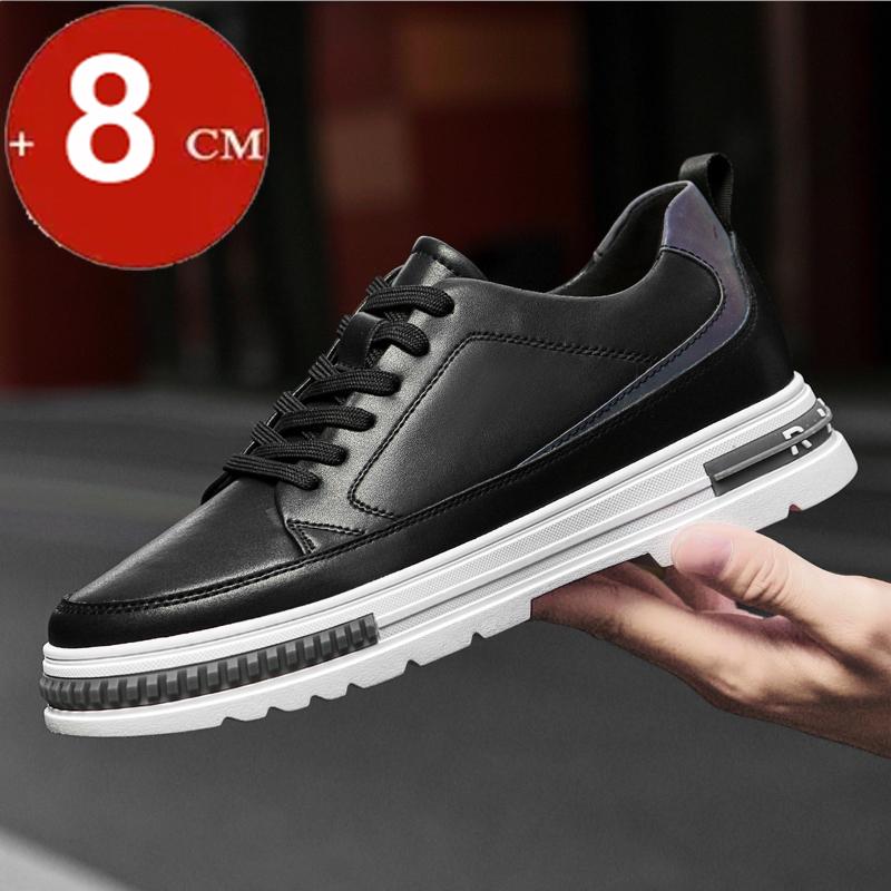 Zapatos Elevadores de 8cm Zapatillas de Plataforma de Cuero Genuino para Hombre con Suela Gruesa y Aumento de Altura Oculto - Zapatos Deportivos Casuales de Corte Bajo