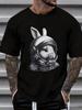 T-shirt Grafica con Coniglio Astronauta Unisex Girocollo Bianco Streetwear Moda T-shirt