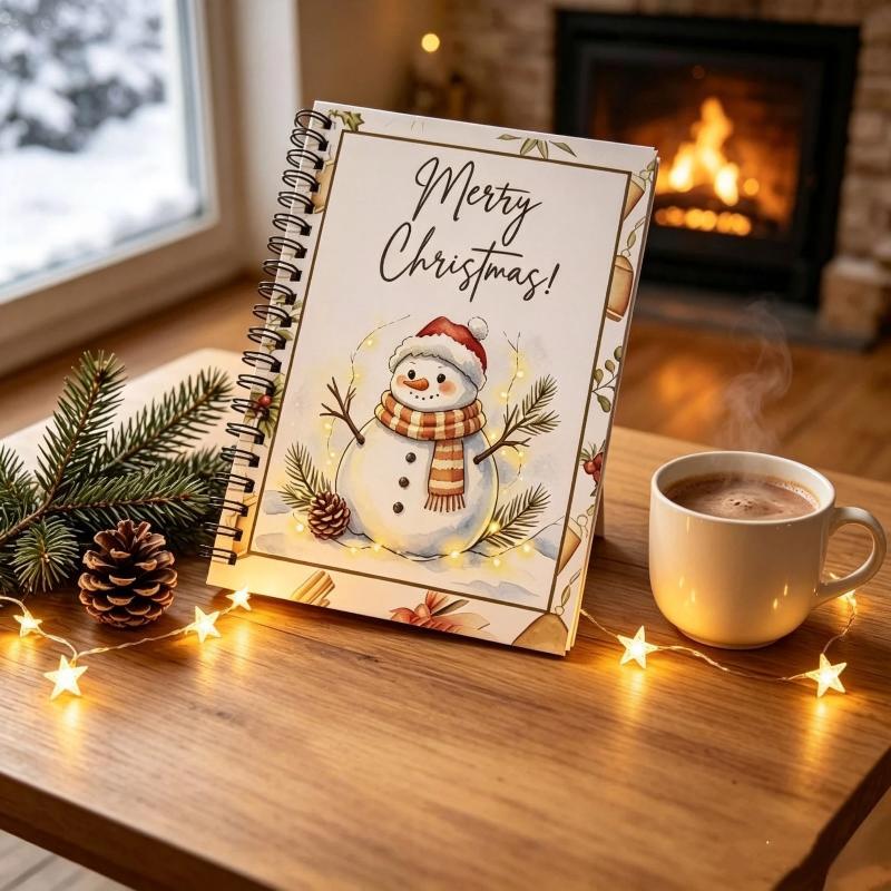 Spiral Bound Christmas Notebook Adorable Snowman Design Premium Thick Pages For Daily Journaling Winter Gifting