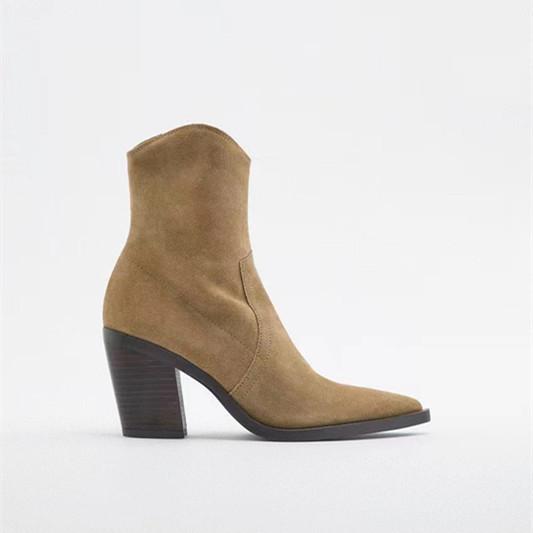 Fashion 2025 Brand Women Warm Winter Boots Women's Mid High-Heeled Pointed Short Knitted Socks Boots Thick Heel Black Booties