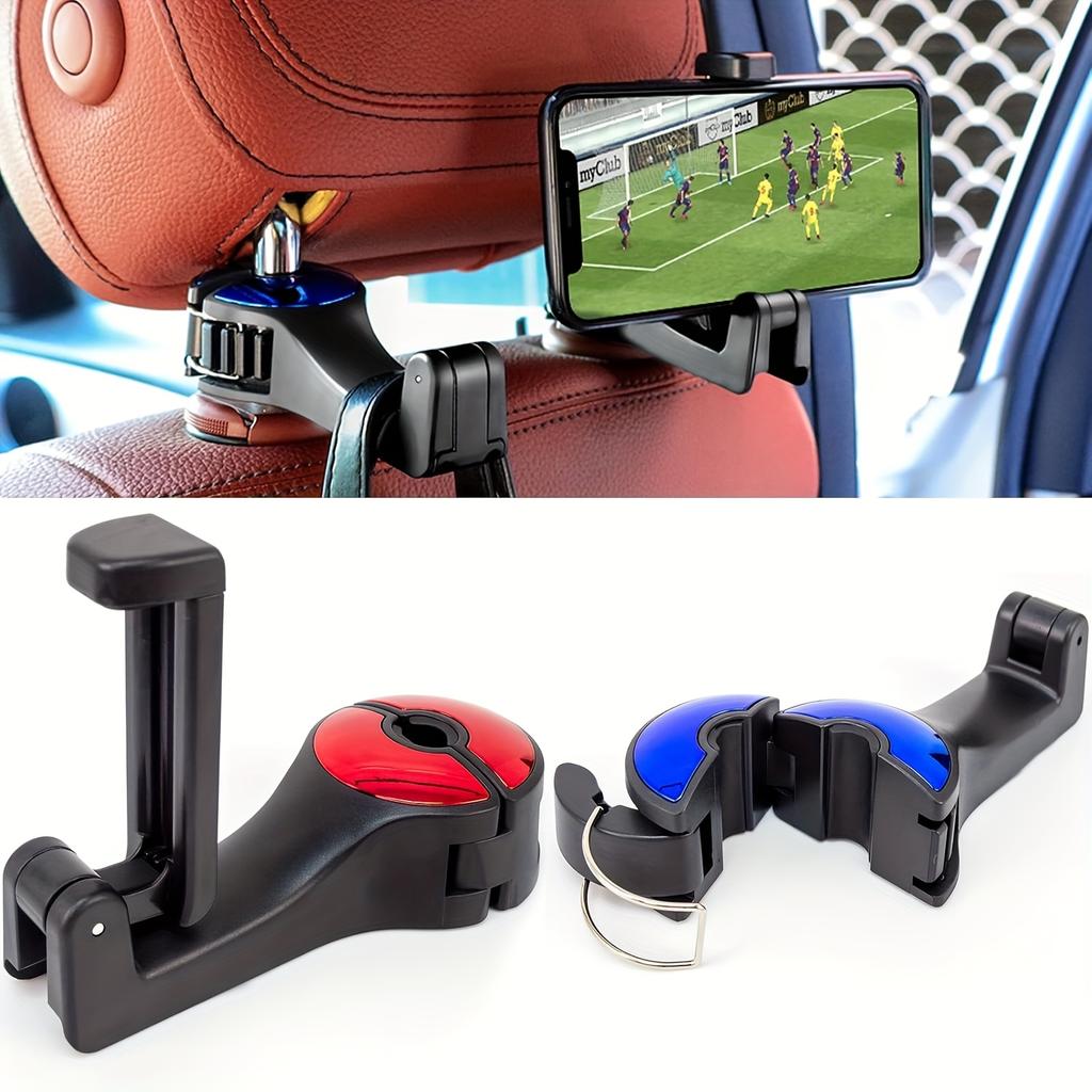 2pcs/set Car Headrest Hidden Hook with Cell Phone Holder Car Back Seat Hook Universal 360° Rotation Adjustable Hanger Rear Hook for Car Seat