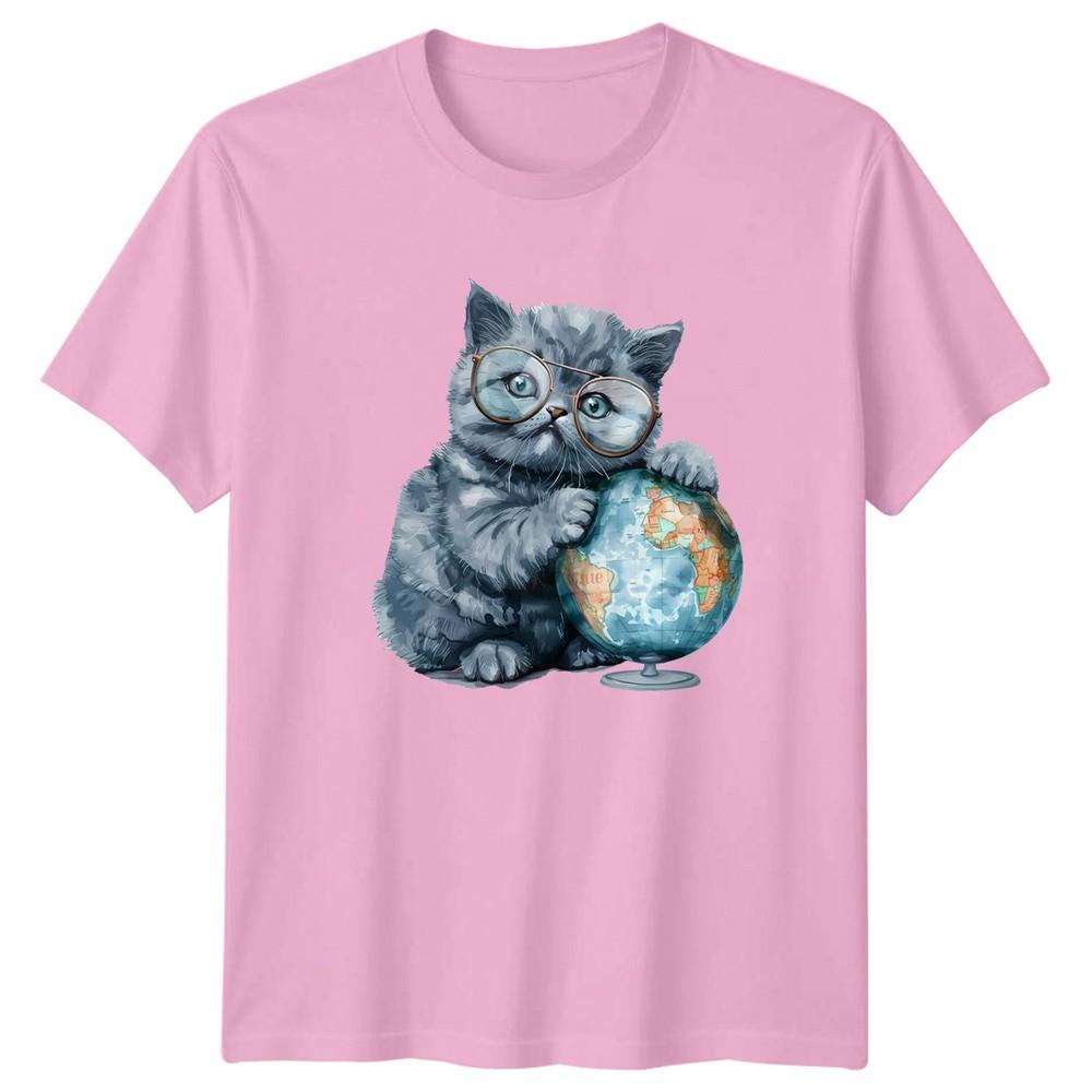 Cute Kitten Wearing Glasses TShirt Geography Cat Birthday Gift For Him And Her