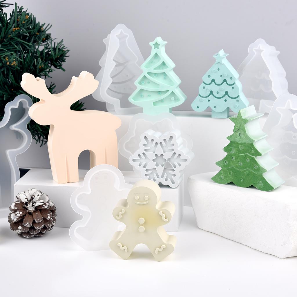 Christmas Tree Silicone Mold Santa Elk Scene Candle Mould Plaster Resin Mold 3D DIY Gypsum Aromatherapy Candle Mold Party Decor