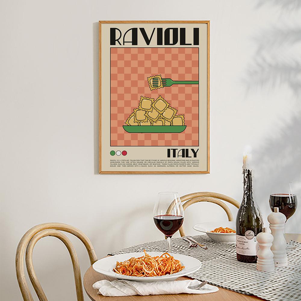 Spaghetti Ramen Noodles Wall Print Colorful Poster Retro Food Funny Wall Art Canvas Painting Trendy Decor Pictures For Kitchen