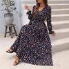 Autumn Sale Women's Printed V-Neck Long Sleeve Maxi Dress