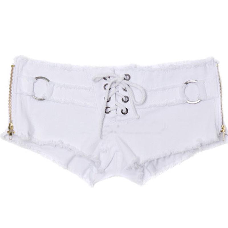 Damen Baumwoll-Shorts mit extrem niedrigem Bund - Schlankmachend, Sexy, Schnürung, Seitenschlitz, Trendige Heiße Shorts in Schwarz/Weiß