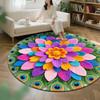 3D Visual Floral Circular Floor Mat, Crystal Velvet Printed Carpet, Home Decoration Living Room Anti-slip and Easy-to-maintain Carpet