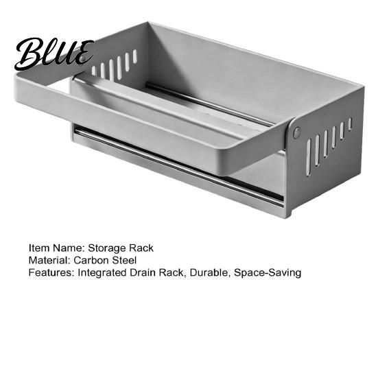 Kitchen Sink Cleaning Tool Storage Rack with Foldable Towel Rack Durable Carbon Steel Tray Suction Bar Holder Cup Fixation Sloped Drainage