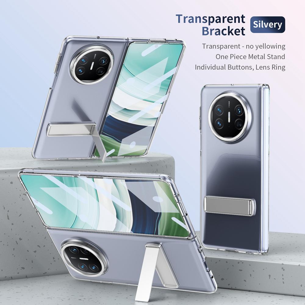 KEYSION Transparent Case for Huawei Mate X6 X5 X3 Hard PC Metal Kickstand Shockproof Phone Cover with Glass Screen Protector