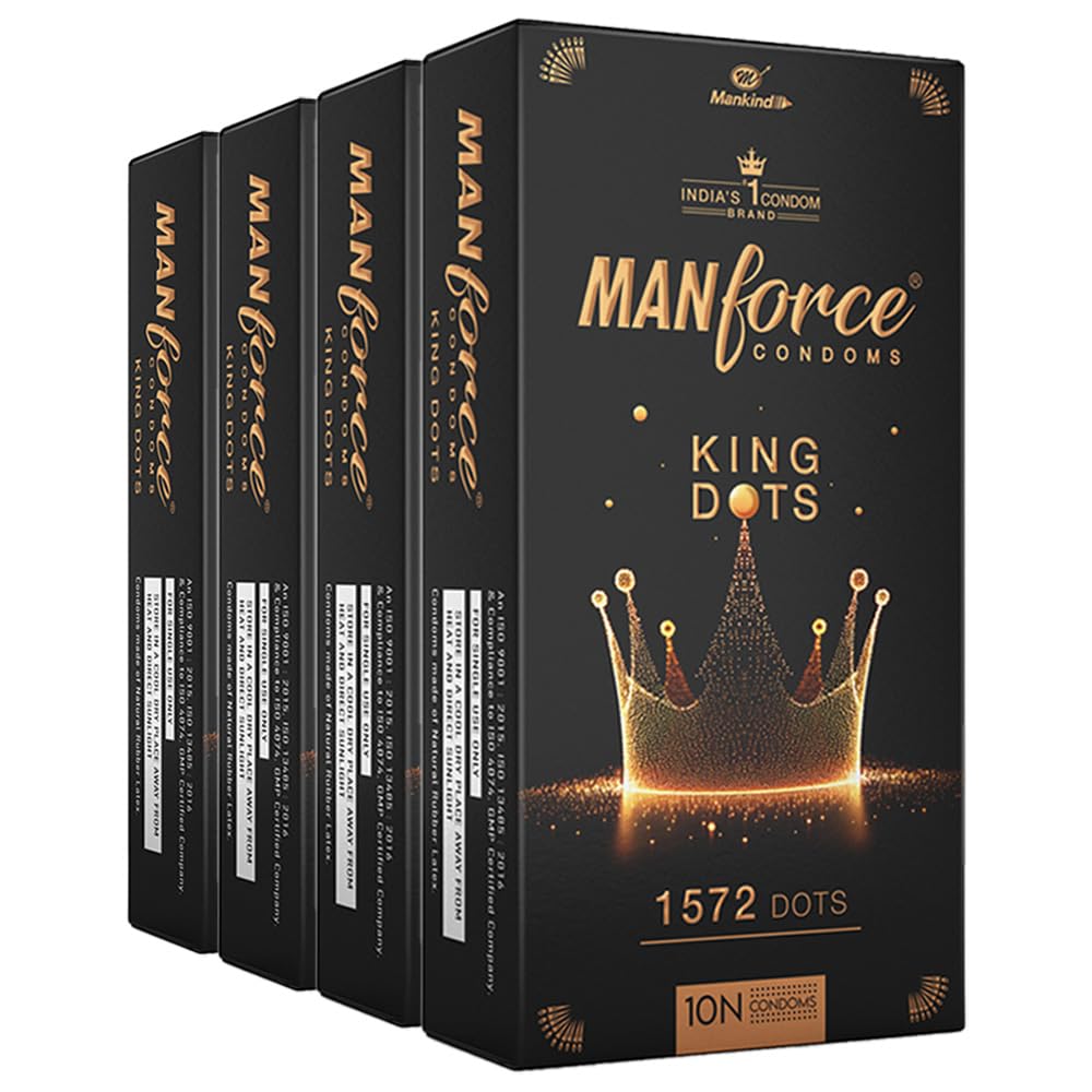 Manforce King Dots Extra Dotted Unflavored Condoms Pack of 4 X 10 Pieces Textured Latex Protection Value Pack Comfort Fit