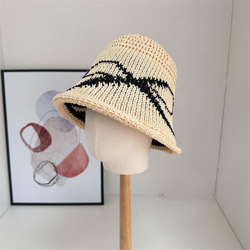 Elegant Korean Butterfly Bow Woven Hollow Sun Hat For Women Stylish Face Slimming Sunshade Fisherman Hat
