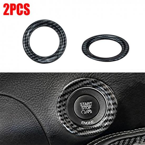 Fits 2015~2020 Dodge Challenger Engine Start Push Button Ring Trim Carbon Fiber