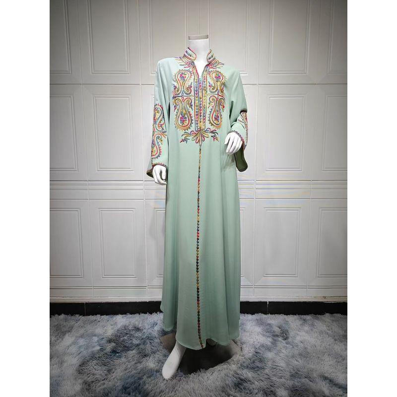 

Middle East Fashion New Arrival Embroider Rope Embroidery Loose Robe Dress Rope Embroidered Robe Dres Light green L