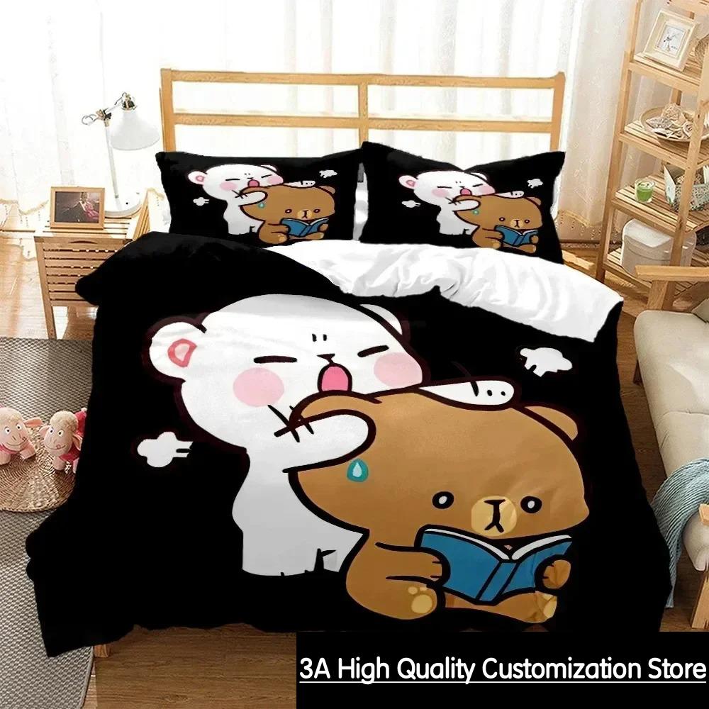 

3D Print Bubu Dudu Cartoon Bear Panda Bedding Set Boys Girls Twin Queen King Size Duvet Cover Pillowcase Bed Boys Adult EU Single(135*200cm)3pcs
