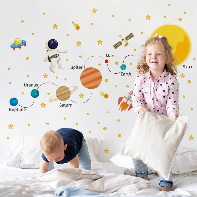 Cosmic Planet Wall Stickers Space Planet Rocket Astronaut Kindergarten Wall Decoration Children's Wall Stickers