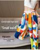 Plus Size Women's High-Waisted Tie-Dye Wide-Leg Summer Pants - Ice Silk, Slimming, Casual, Loose, and Draping.
