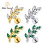 Right Grand ASTM F136 Titanium 16G Marquise CZ Leaves Stud Earring Leaf Shaped Helix Cartilage Conch Flat Back Piercing Jewelry