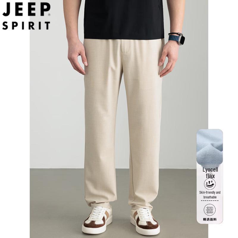 JEEP SPIRIT Men's Lyocell Linen Casual Straight Leg Pants