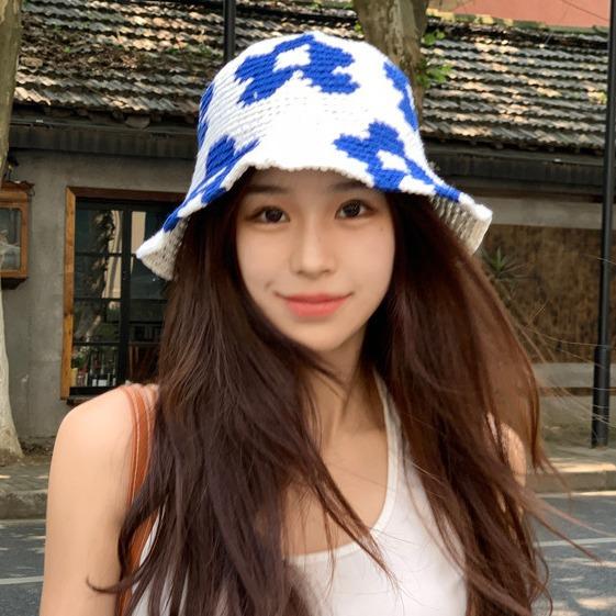 Spring and Summer Niche Designer Cotton Hand-woven Flower Fisherman Hat Children's Seaside Vacation Sunshade Basin Hat