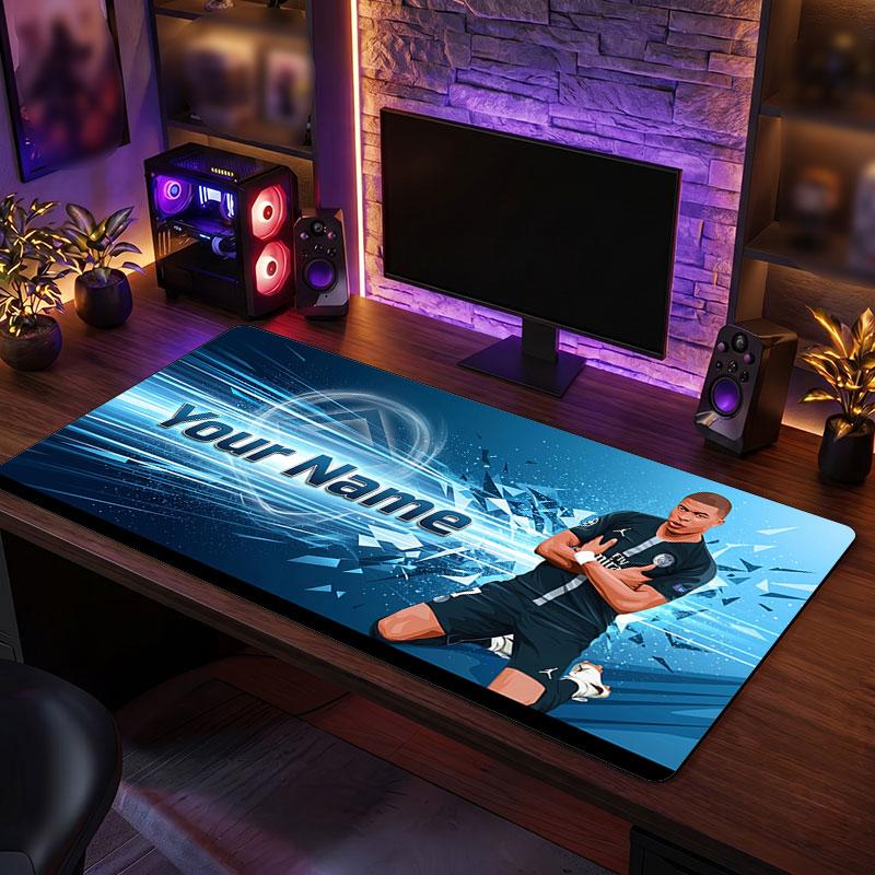 Tappetino per Mouse Grande Personalizzato Kylian Mbappe, Stampa Testo Nome Personalizzato, Tappetino da Scrivania Antiscivolo con Logo Calcio, Regalo per Gamer