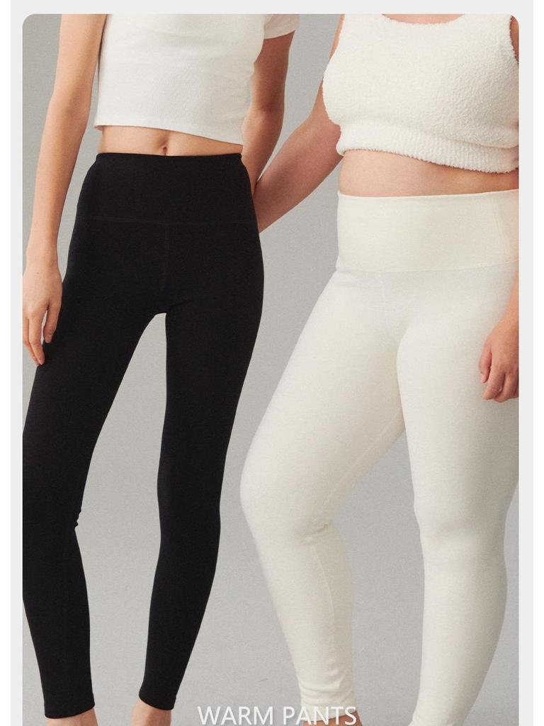 Women's High Waist Cotton Blend Autumn Leggings - Thickened, Warm, Slim Fit, Solid Color, Elastic Winter Base Layer.