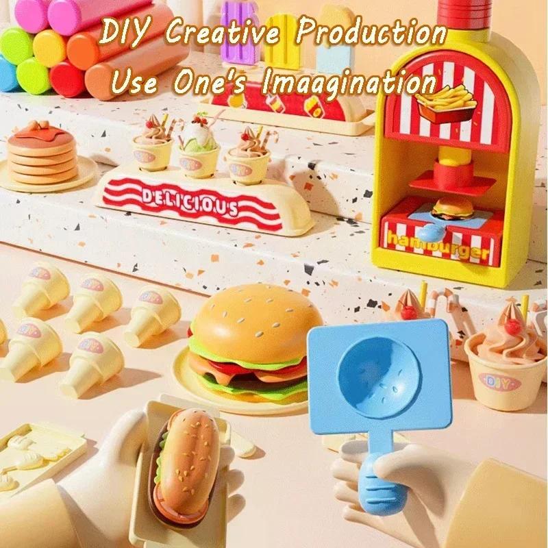 DIY Colored Clay Ice Cream Pretend Play Kids Plasticine Machine Toys Game Simulation Make Hamburger Creative Toy Slime Kit Gifts