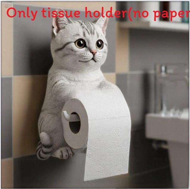 Cat Paper Holder Resin Cute Cat Design Wall Mount Tissue Dispenser For Bathroom Decor
