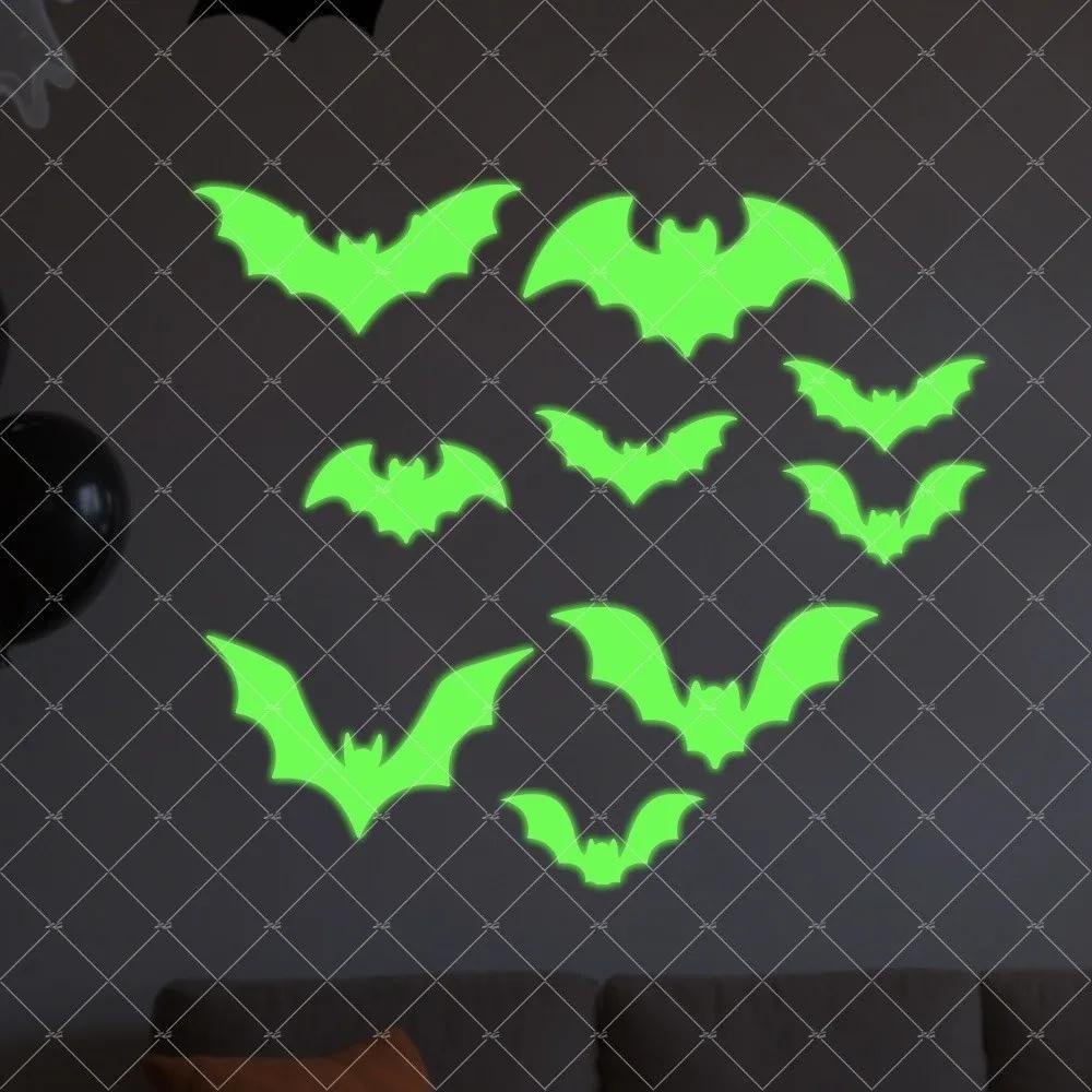 Neue Happy Halloween Fensteraufkleber Deko Abnehmbarer Leuchtender Fensteraufkleber Fledermaus Gespenst Fluoreszierendes Wandtattoo Partydeko
