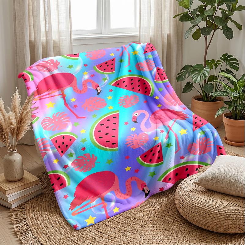 Flamingo Watermelon Paradise Theme blanket Lightweight Warm Flannel Blanket Decorative Throw Blanket for Home Decoration