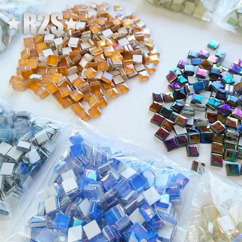 100g Mixed Mosaic Pieces Assorted Color Square Glitter Glass Mosaic Tiles for DIY Crafts Supplies Blue Purple Green Arte
