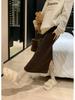 Women's High-Waist Fleece Knit Midi Skirt, Autumn/Winter 2025 Style: Thick, Loose, Drawstring, Straight Fit