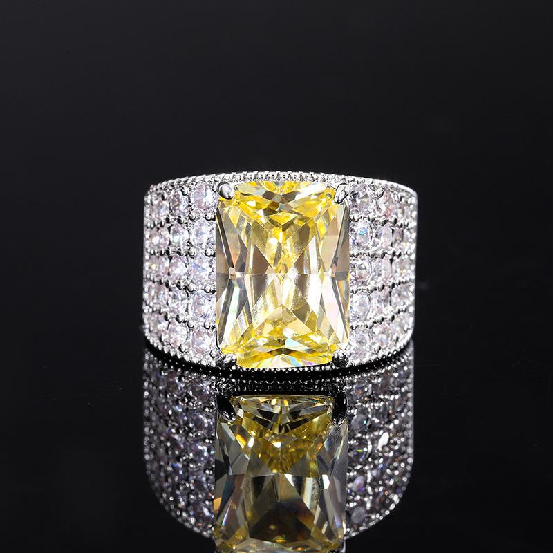 Jewelry Aquamarine Yellow Diamond Geometric Adjustable Diamond Ring Main Stone 10 * 14