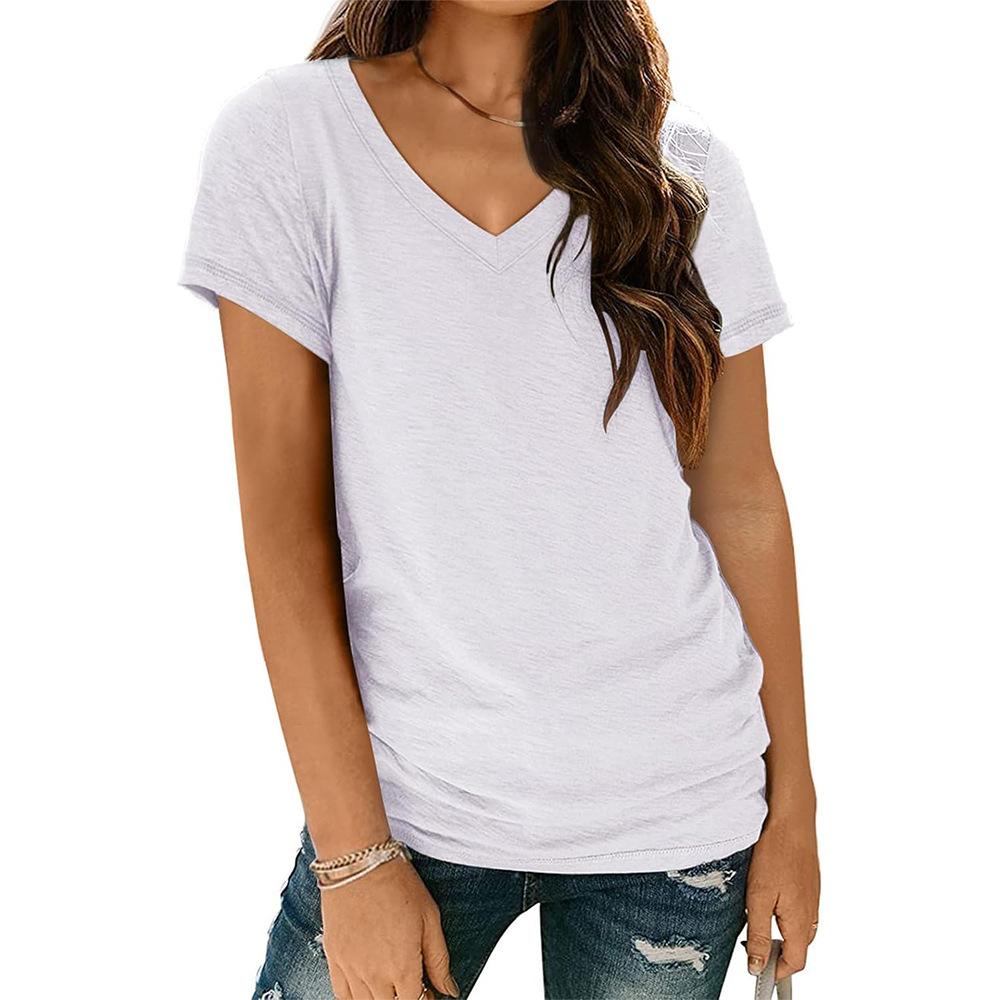 

Spring Summer Short Sleeved V-neck T-shirt Top for Women s Clothing Shirt S