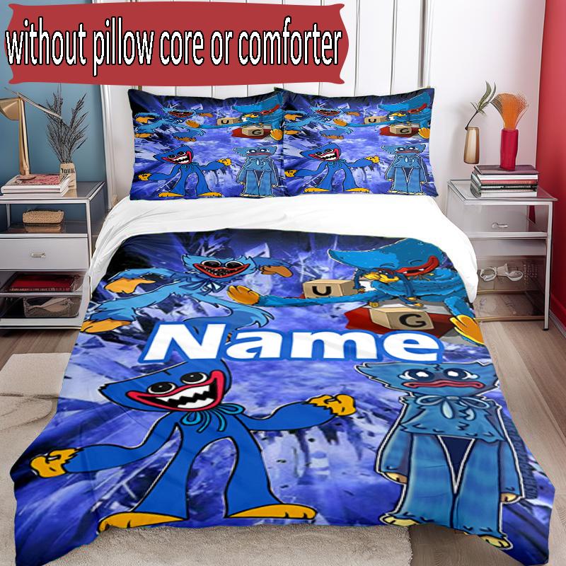 3pcs Duvet Cover Set (1*Duvet Cover + 2*Pillowcase, Without Core), Custom Name Huggy Wuggy Pattern Bedding Set, Home Bedroom Decor Gift