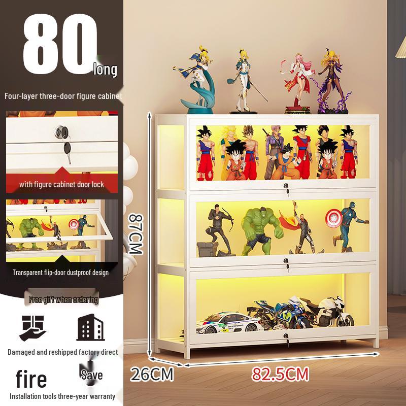 Acrylic Lockable Display Case with LED Lights for Figurines and Models, Dustproof Transparent Stand