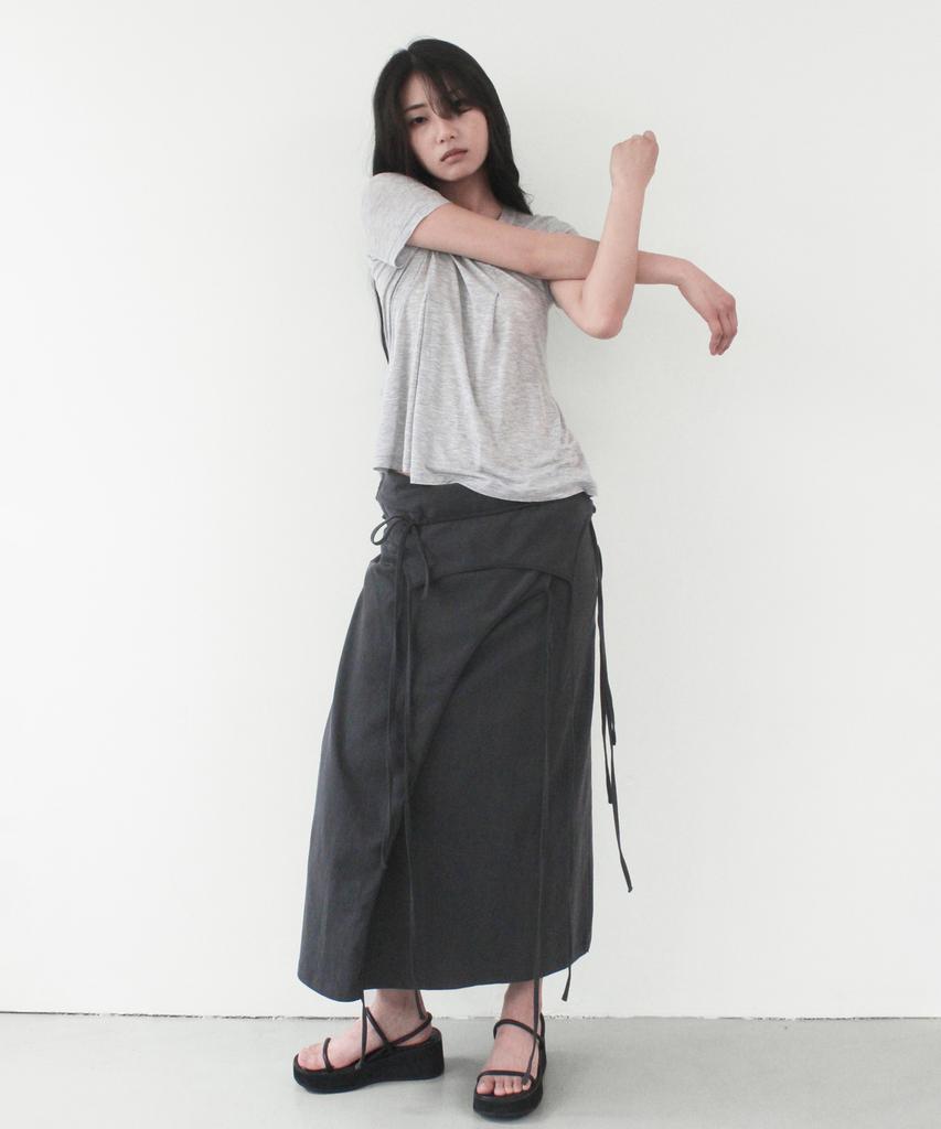 Kasel Tencel Pleats T-Shirt, Melange Gray