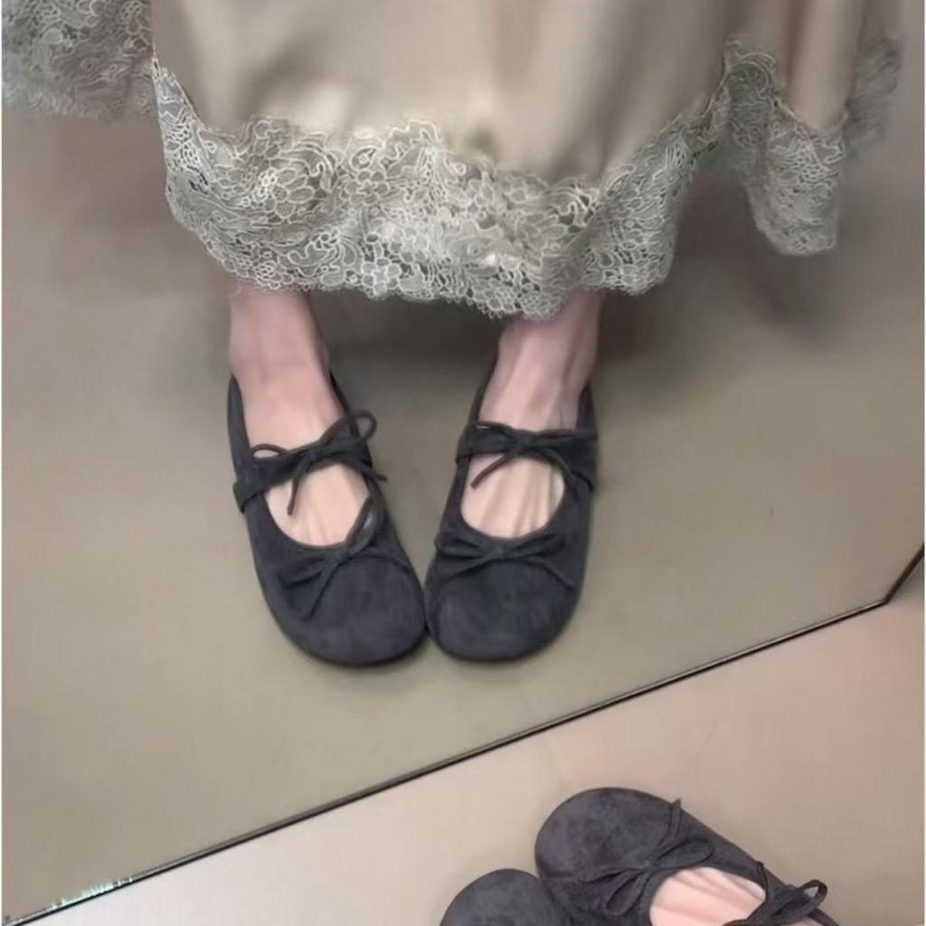 French retro bow Mary Jane shoes women's new versatile flat bottom round head with skirt fashion shoes