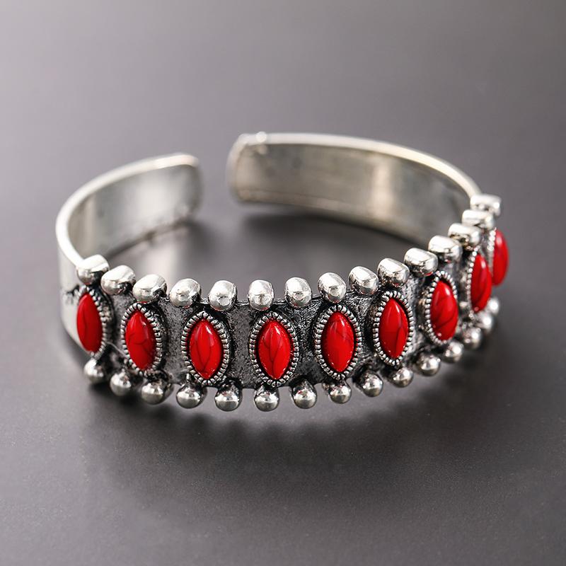 Elegant Open Adjustable Cuff Bangles for Women Men Party Zircon Vintage Turquoises Zircon Imitation Natural Stone Bracelets