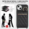 For iPhone 14/13 Case with Lanyard/Mirror/Card Holder Grids Pattern RFID Blocking Phone Cover
