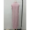 New European American Women Casual Striped Stand Collar Sleeveless Slit Maxi Long Dress Vacation Style