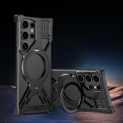 For Samsung Galaxy S25 S24 S23 S22 Ultra Case Shell Luxury Aluminum Alloy Magnetic Stand Shockproof Frameless Phone Cover
