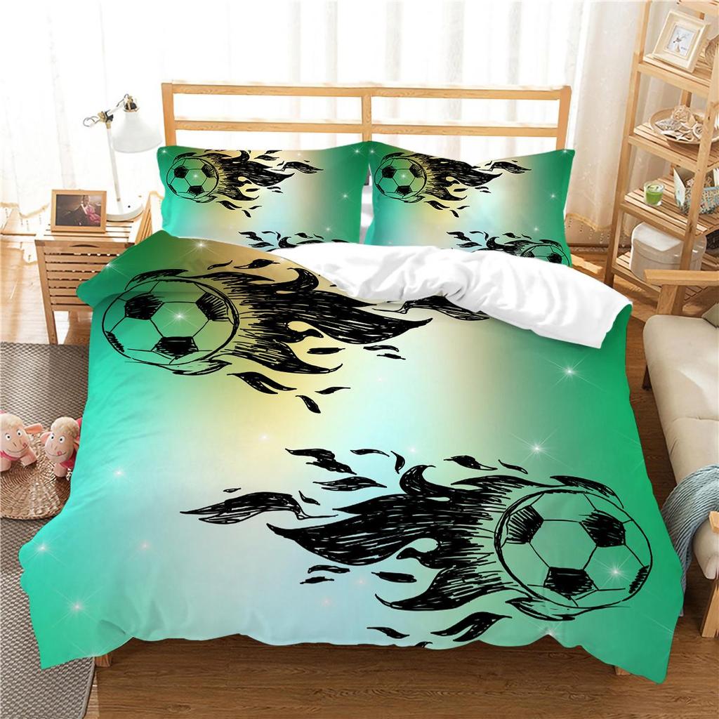 3D Football Printing Bedding Quilt Cover Bed Suit 100% Polyester Bedroom Decor Microfiber Pillowcase Breathable Washable Warm