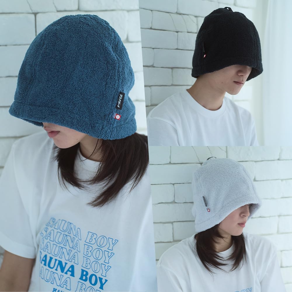 Sauna Hat Imabari Towel Popular Large Size Spacious Fit Deep Fit Made in Japan Machine Washable Stylish 100% Cotton Includes Pouch Navy