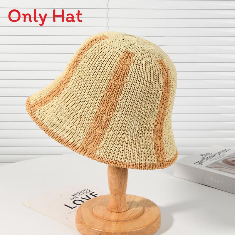 Fisherman Hat Ladies Summer Striped Cotton Sun Protection Wide Brim Casual Beach Cap