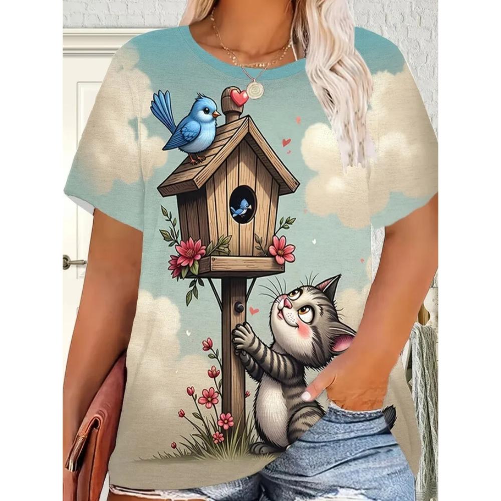 Summer Women's T-shirt Creative Fun Animal 3D Printed Short Sleeved T-shirt Fashionable Comfortable Soft Breathable Large Loose T-shirt
